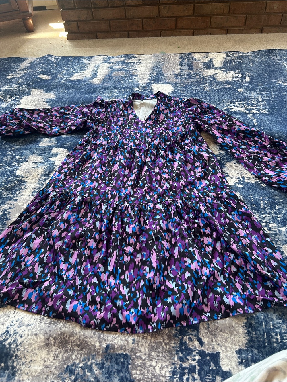 Purple & Blue Abstract Print Long Sleeve Dress